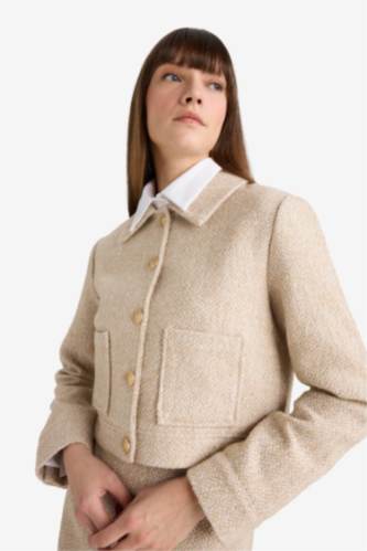 سترة بليزر كروب فيت تويد بياخة مستديرة