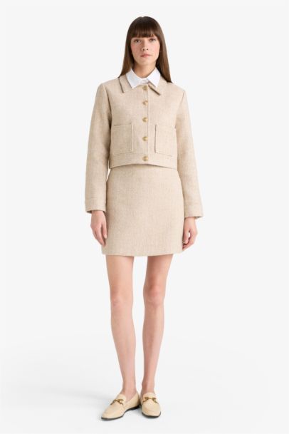 سترة بليزر كروب فيت تويد بياخة مستديرة