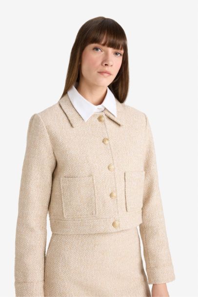 سترة بليزر كروب فيت تويد بياخة مستديرة