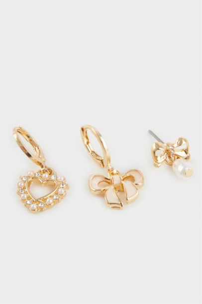 Woman 3 Piece Gold Earrings