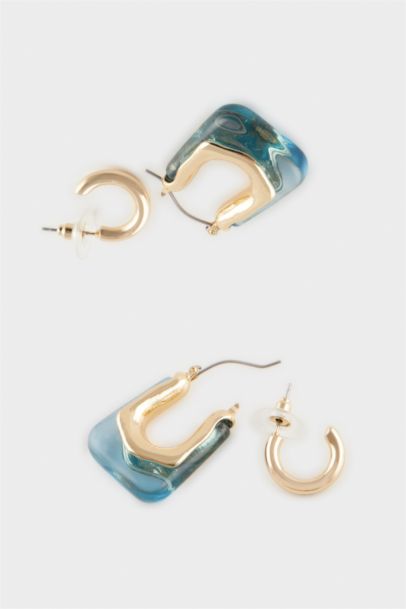 Woman 2 Piece Blue Gold Earrings