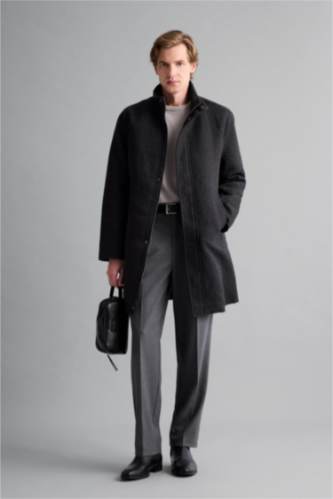 Regular Fit Stand Collar Pocketed Zippered Lined Cachet Coat