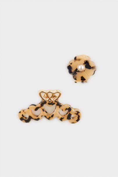 Woman 2 Piece Leopard Patterned Hair Clips