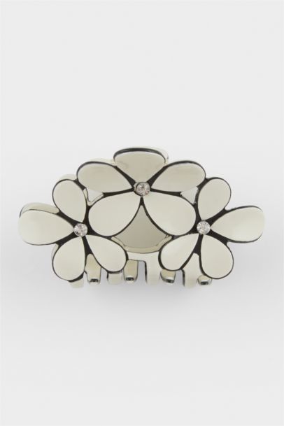 Woman White Flower Latch Hair Clips