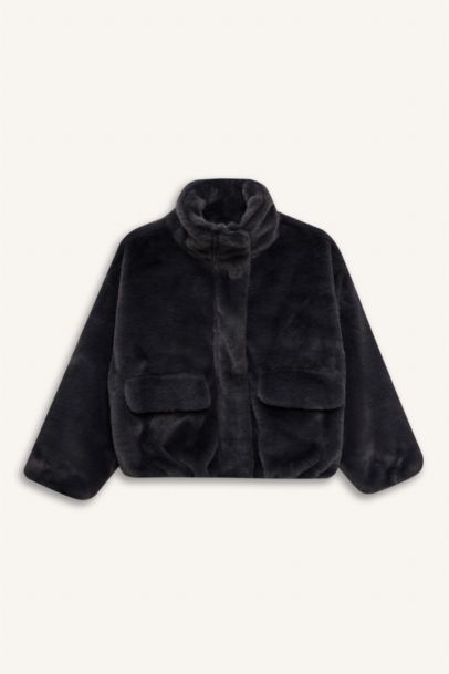 Fermuarlı Cepli Pelüş Mont Kız Çocuk