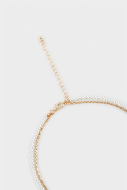 Woman Red Stone Pearl Necklace