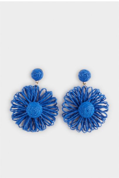 Woman Blue Wicker Earrings