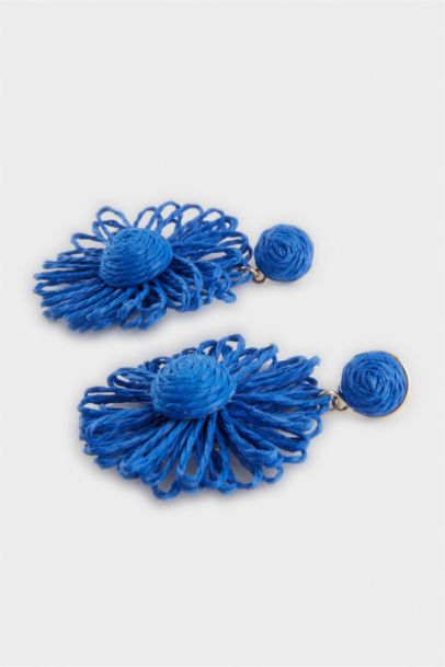 Woman Blue Wicker Earrings