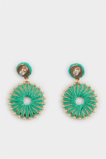 Woman Green Straw Detailed Earrings