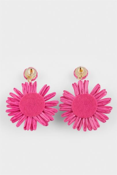 Woman Pink Straw Detailed Earrings