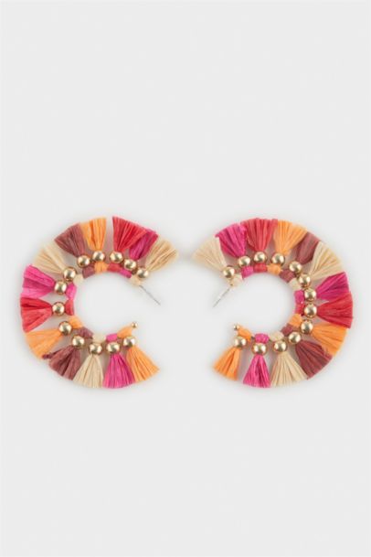 Woman Colorful Straw Detailed Earrings