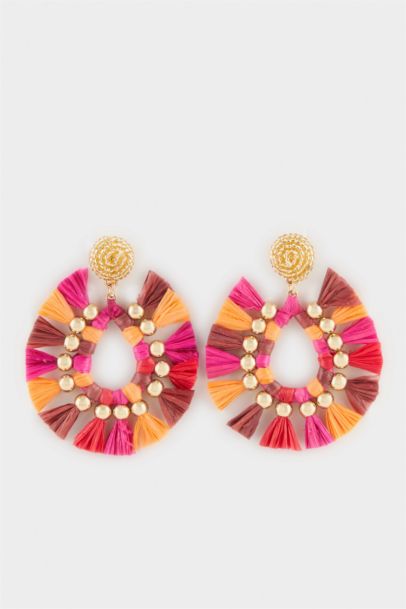 Woman Colorful Straw Detailed Earrings