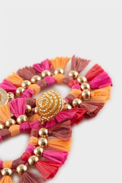 Woman Colorful Straw Detailed Earrings