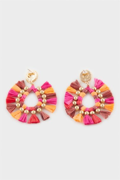 Woman Colorful Straw Detailed Earrings