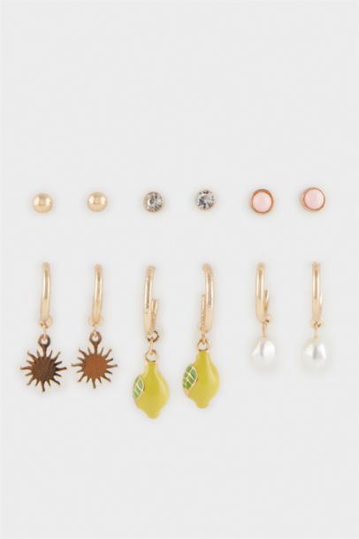 Woman 6 Piece Gold Earrings