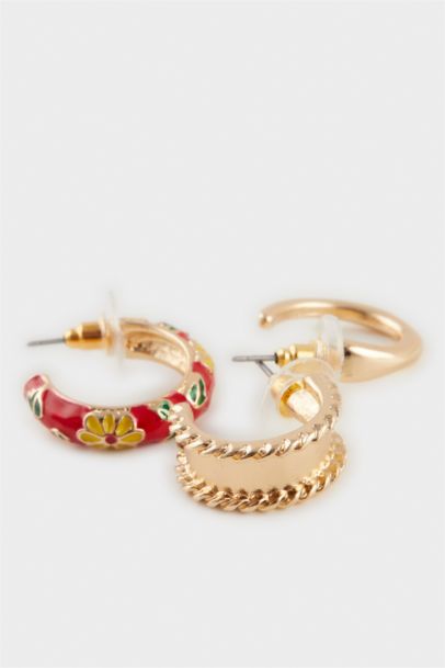 Woman 3 Piece Flower Gold Earrings