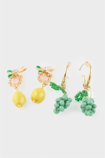 Lot de 2 Boucles d’oreilles raisins et citrons pour femme