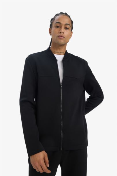 Slim Fit Dar Kesim Kolej Yaka Skuba Dalgıç Kumaş Bomber Hırka