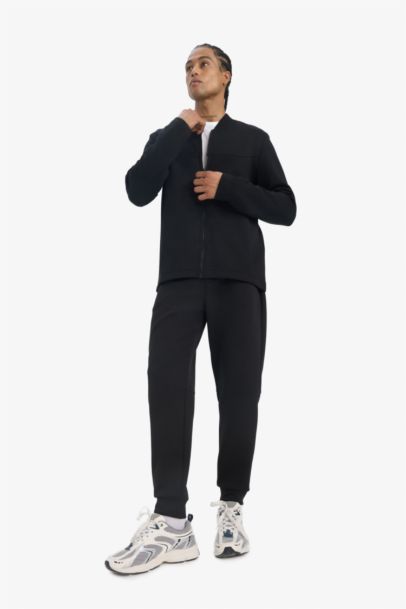 Slim Fit Dar Kesim Kolej Yaka Skuba Dalgıç Kumaş Bomber Hırka