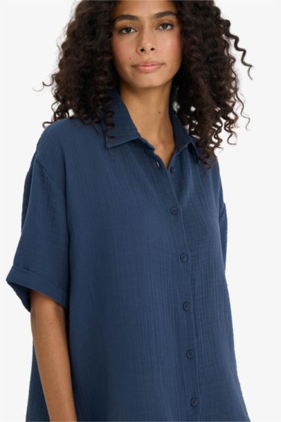 Regular Fit Müslin Kısa Kollu Gömlek