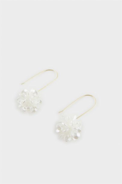 Woman White Floral Dangle Earring