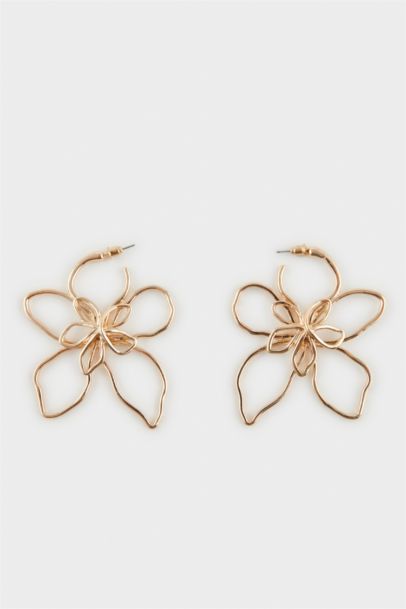 Woman Flower Motif Gold Earrings