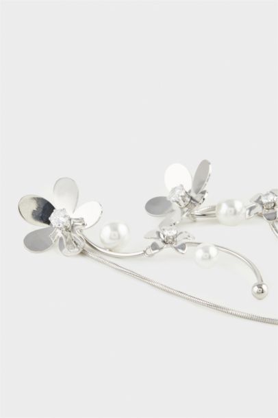 Woman Floral Dangle Silver Earrings