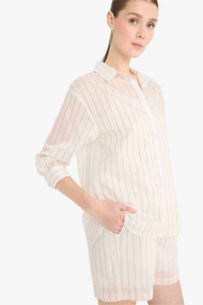 Oversize Fit Shirt Collar Striped Modal Shirt