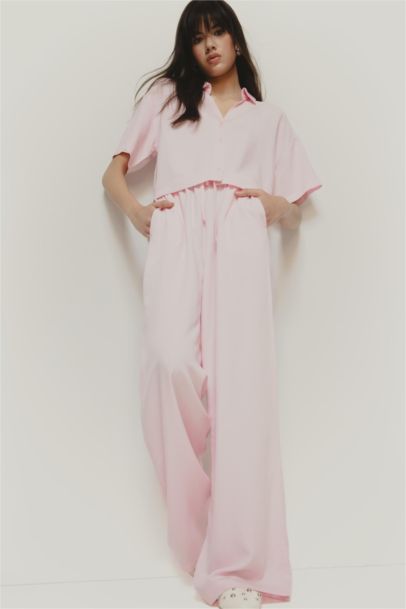 Pantalon large en lin mélangé avec poches