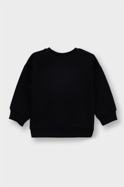 سويت شيرت بيبي أولادي بطبعة شعار قصة عادية بياقة مستديرة - قطعتين