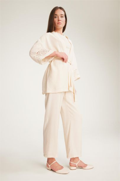 Regular Fit Uzun Kollu Kuşaklı Kimono