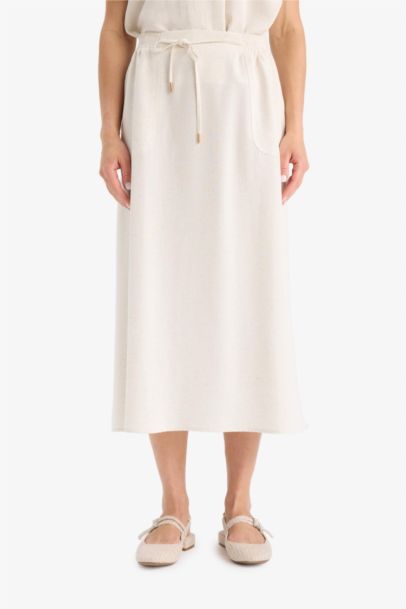 Regular Fit Linen Blend Cargo Midi Skirt