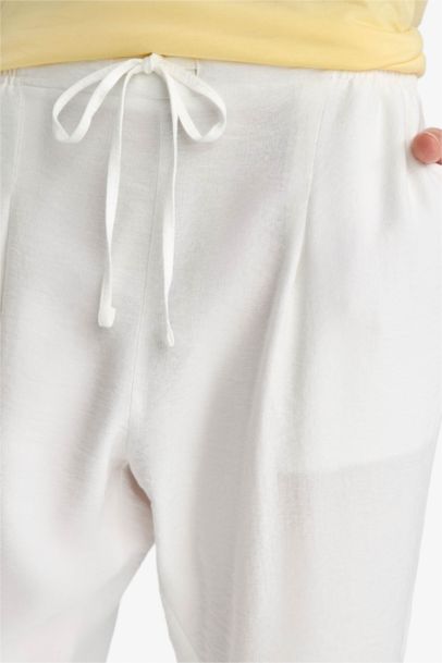 Wide Leg Elastic Waist Straight Leg White Trousers