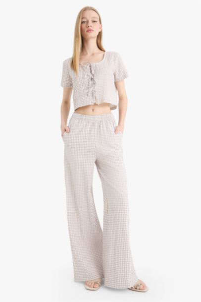 Regular Fit V Neck Crinkle Fabric Blouse