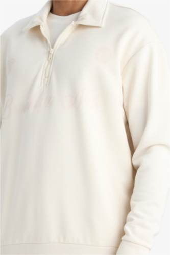 NBA Brooklyn Nets Relax Fit Polo Yaka Yarım Fermuarlı Modal Sweatshirt