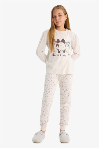 Girl Dog Printed Top and Pants 2 Piece Pyjama Set