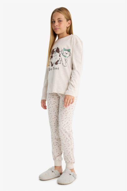 Girl Dog Printed Top and Pants 2 Piece Pyjama Set