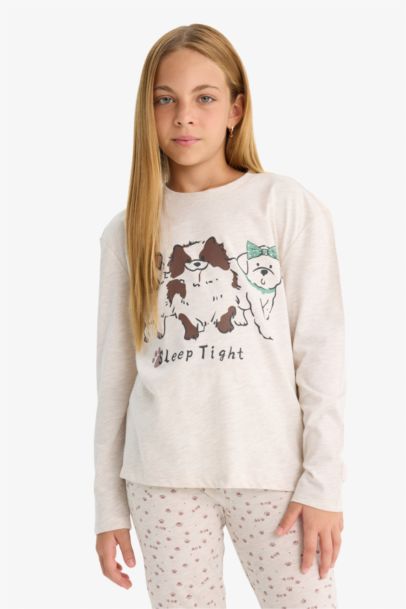 Girl Dog Printed Top and Pants 2 Piece Pyjama Set