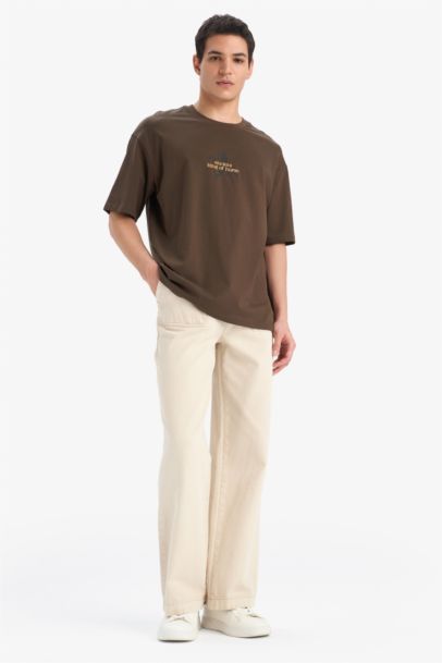 T-shirt boxy en coton imprimé au dos à col rond et manches courtes