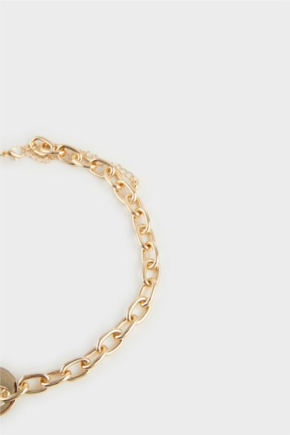 Woman Blue Rope Detailed Gold Necklace