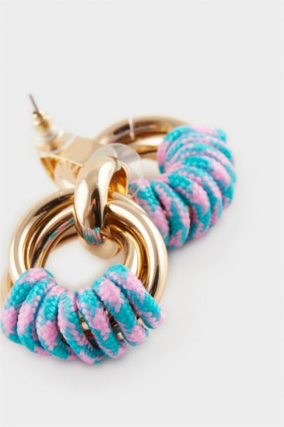 Woman Blue Detailed Gold Earrings