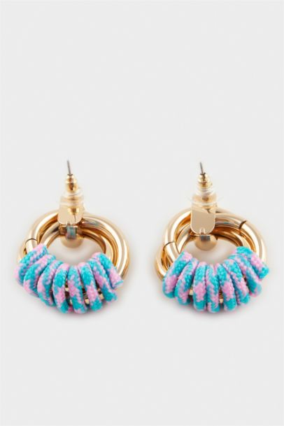 Woman Blue Detailed Gold Earrings