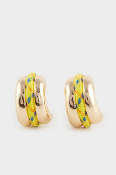 Woman Yellow Rope Detailed Gold Earrings