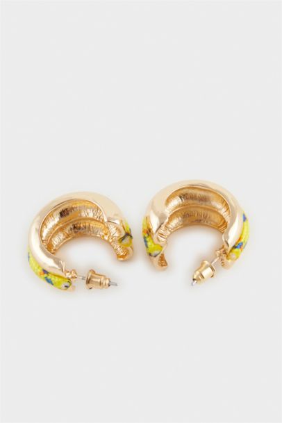 Woman Yellow Rope Detailed Gold Earrings
