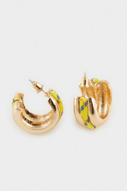 Woman Yellow Rope Detailed Gold Earrings