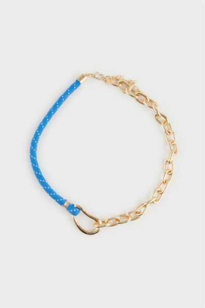 Woman Blue Rope Detailed Gold Necklace