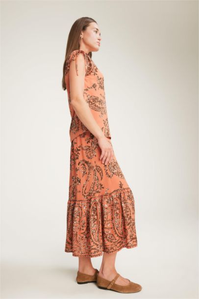 Regular Fit Flexible Waist Patterned Midi Skirt