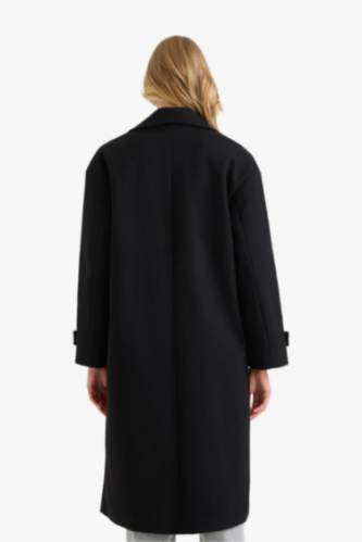 Regular Fit Düğmeli Uzun Kaşe Kaban