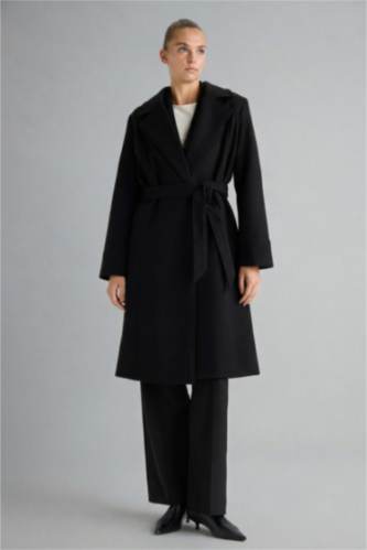 Regular Fit Kuşaklı Kaşe Kaban