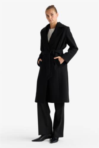 Regular Fit Kuşaklı Kaşe Kaban